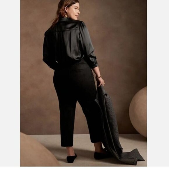 Banana Republic High Rise Tapered Pleated Wool Ankle Pants Black 4 PETITE RT$120 - Picture 5 of 6